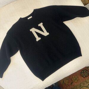 Black Oversized 'N' Crewneck Sweater